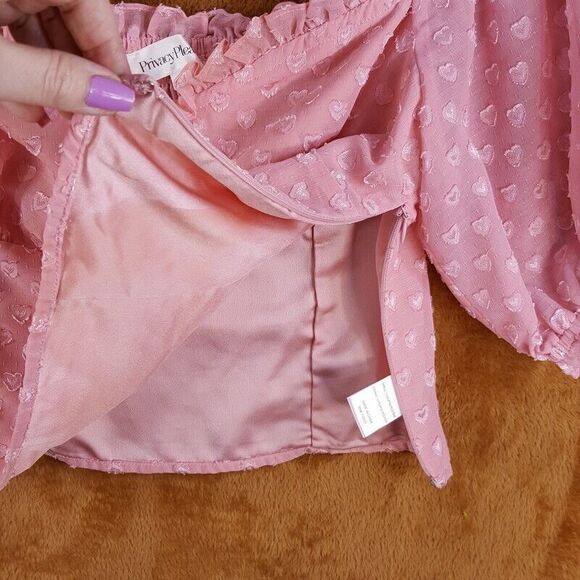 PRIVACY PLEASE Womens Top Medium Pink Off Shoulder Hearts Swiss Dot CELINE - Picture 5 of 7
